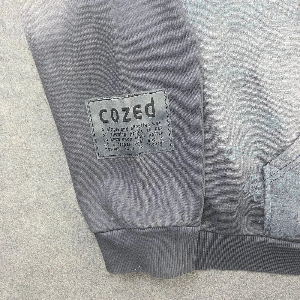 Cozed Hoodie‎ Mens Medium Gray Fleece Pullover Sweatshirt Graphic Garms Logo